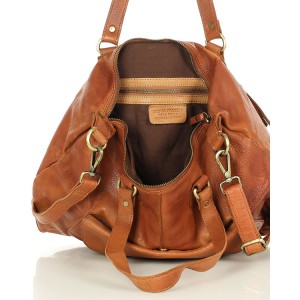 11A. Praktische Bowlingtasche Schultertasche für Damen im Schwarz & Braun aus echtem italienischen Leder